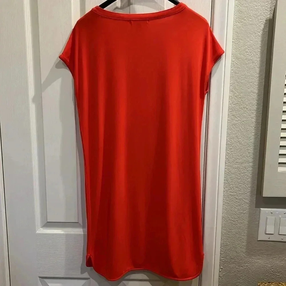 Lauren Ralph Lauren Red Shift Shirt Dress Short Cap Sleeve Size Small Flaw - Picture 5 of 9